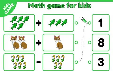 Math game choose the answer with cartoon cats Stock Illustration