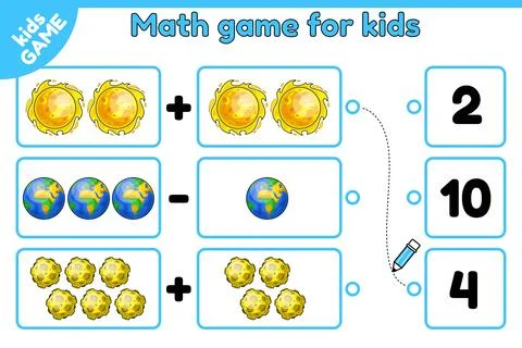 Math game Count space objects and choose number Stock Illustration