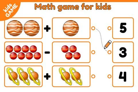 Math game Count space objects and choose number Stock Illustration