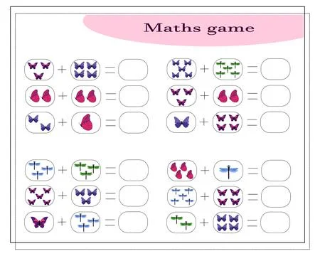 A math game for kids. addition tasks. count how many of them there are Stock Illustration