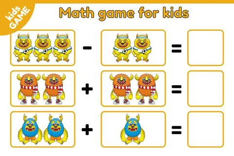 Math game for kids cartoon monsters-3 Stock Illustration