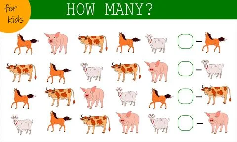 Math game for kids to count the animals Stock Illustration