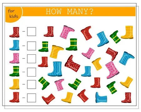 Math game for kids. Count how many rubber boots there are. Vector isolated .. イラスト素材