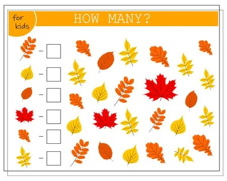Math game for kids count how many there are in total. autumn leaves of tree.. Stock Illustration