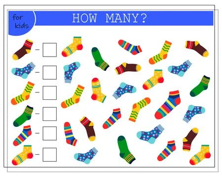Math game for kids. count how many of them there are. multi-colored socks wit 스톡 일러스트