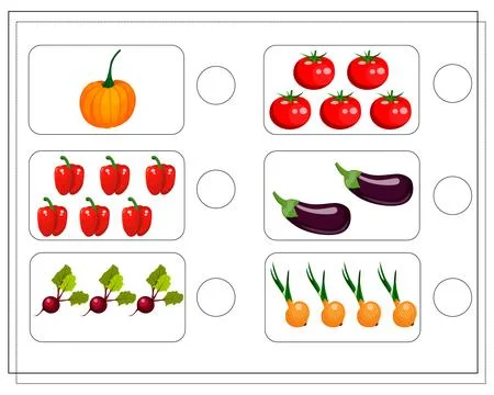 Math game for kids, count how many items, vegetables Stock Illustration