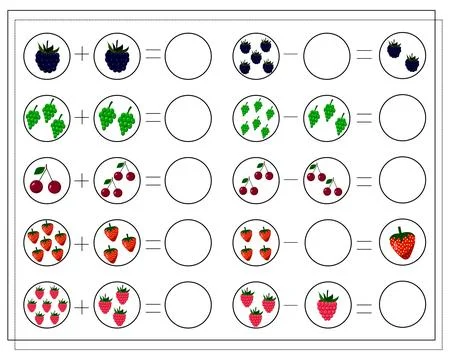Math game for kids count how many of them there are. count how many berries a Stock Illustration