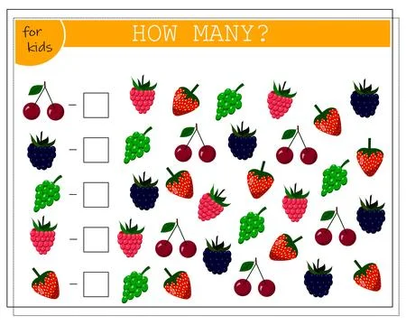 Math game for kids count how many of them there are. count how many berries a Stock Illustration