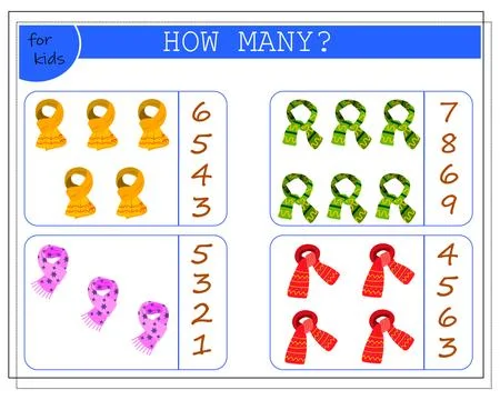 Math game for kids. worksheet, count how many caps. vector isolated on a wh.. Stock Illustration