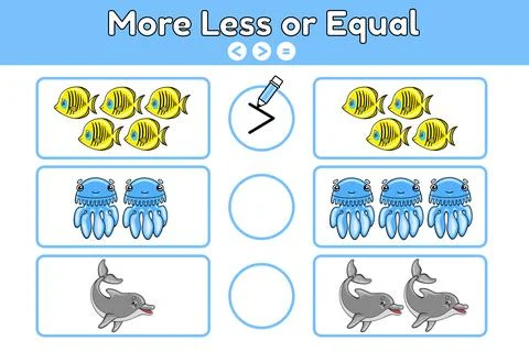 Math game more less or equal sea animals-2 Stock Illustration