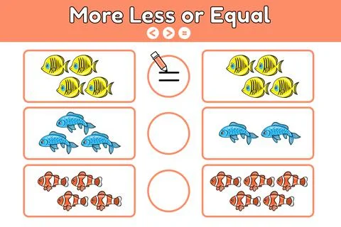 Math game more less or equal sea animals-7 Stock Illustration