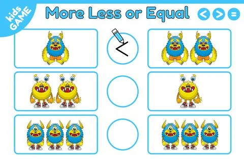 Math game more less or equal cartoon monsters-2 Stock Illustration