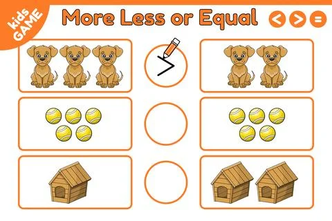 Math game More less or equal with cartoon dog Stock Illustration