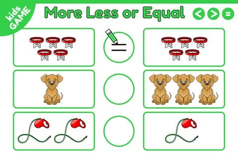 Math game More less or equal with cartoon dog Stock Illustration