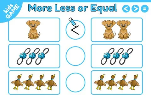 Math game More less or equal with cartoon dog Stock Illustration
