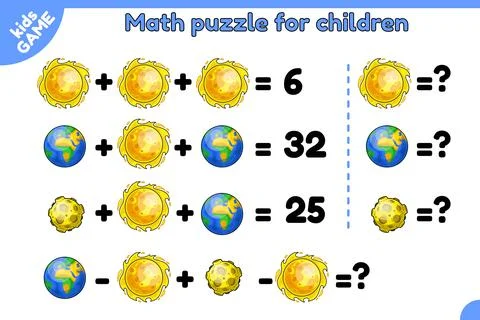 Math game puzzle for children on space theme Stock Illustration