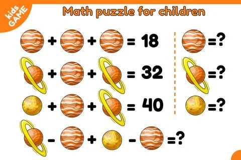 Math game puzzle for children on space theme Stock Illustration