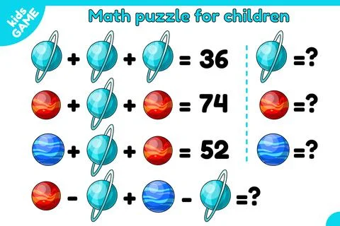 Math game puzzle for children on space theme Stock Illustration