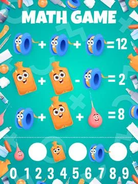Math game worksheet cartoon adhesive patch, enema Stock Illustration