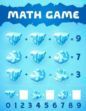 Math game worksheet ice crystals and shards riddle Stock Illustration