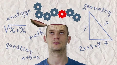 Math , gears human head 4k loop Stock Footage 55535011