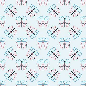 Math Graph and Cloud vector colored seamless pattern Illustrazione stock
