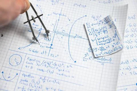 Math handwriting in notebook closeup Stock Photos
