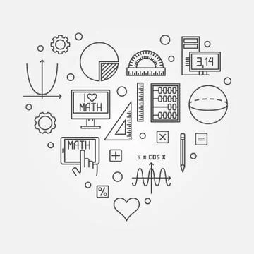 Math heart creative vector illustration in line style Stock Illustration