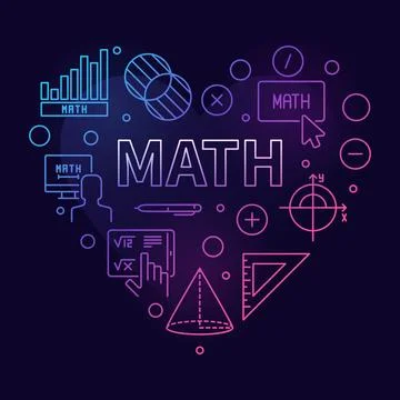 Math Heart vector concept colored linear banner. Math heart shaped illustrati 库存插图