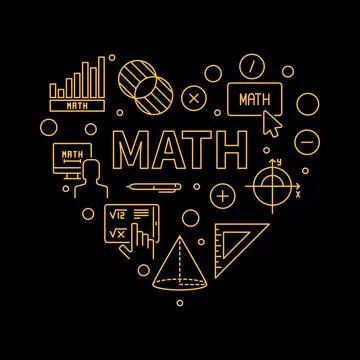 Math Heart vector concept outline banner - Math heart-shaped illustration Stock Illustration