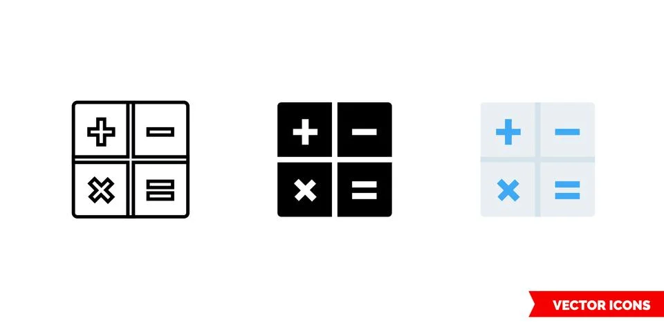 Math icon of 3 types color, black and white, outline. Isolated vector sign sy Stock Illustration