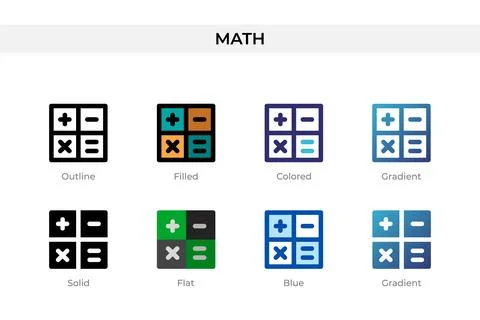 Math icon in different style. Math vector icons designed in outline, solid,.. イラスト素材