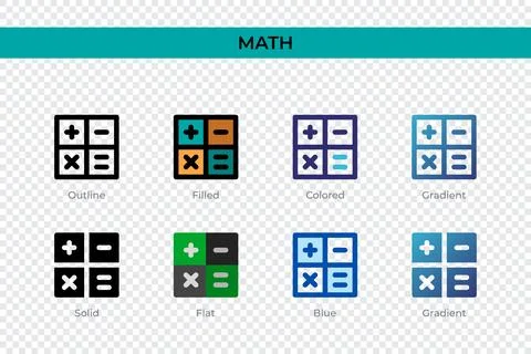 Math icon in different style. Math vector icons designed in outline, solid,.. Stock Illustration