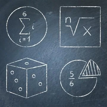 Math icons set in line style on chalkboard Illustrazione stock
