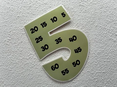 Math Learning Concept With Number Five and Multiples of Five Stock Photos