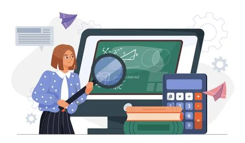 Math learning with magnifier concept. Vector illustration Stockillustratie