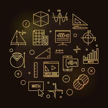 Math Learning vector line round golden banner - Mathematics concept circle .. Stock Illustration