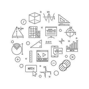 Math Learning vector line round banner. Mathematics concept illustration Stock Illustration