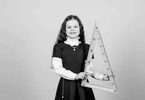 Math lesson. Education and knowledge. small girl back to school. School student Stock Photos