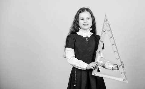 Math lesson. Education and knowledge. School student learning geometry. STEM 写真素材