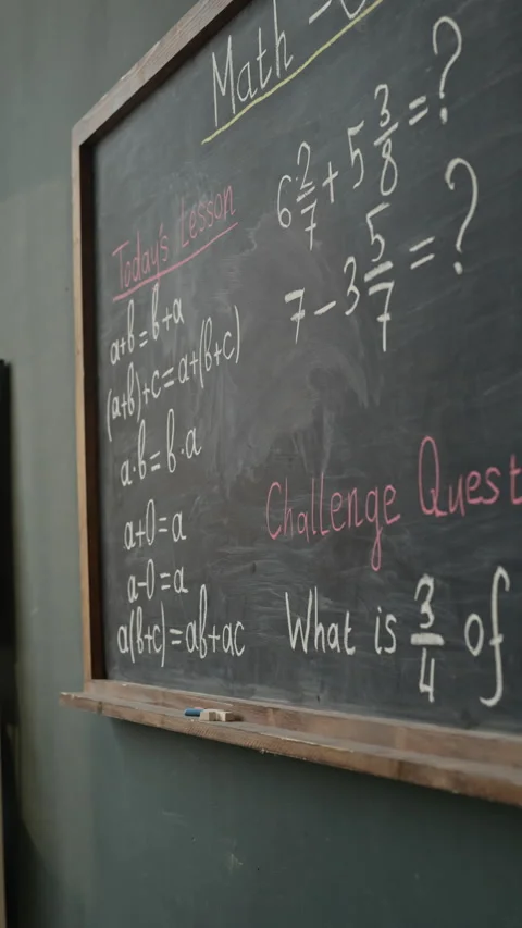 Math Lesson Written on Blackboard in Elementary School Classroom Stock Footage 340553049