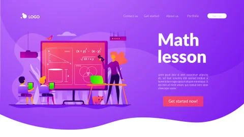 Math lessons landing page template. Stock Illustration