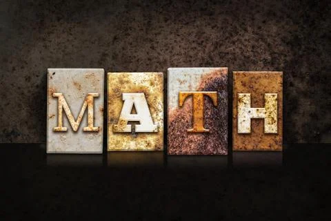 Math Letterpress Concept on Dark Background Stock Photos