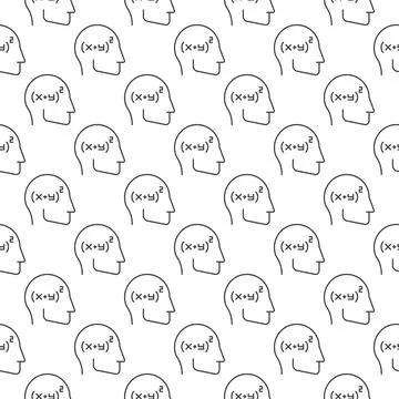 Math Mind vector Human Head concept outline seamless pattern Stock Illustration