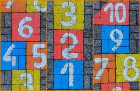 Math number colorful on pavement background, education study mathematics Stock Photos