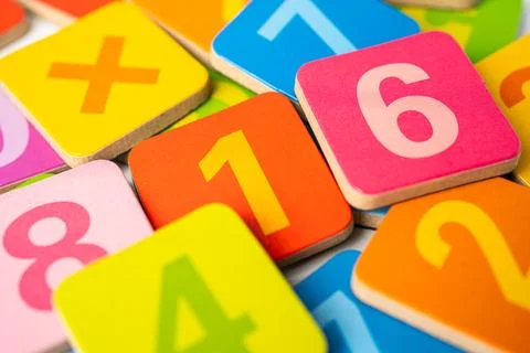 Math Number colorful on white background, education study mathematics learn.. Фото