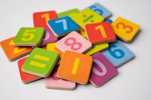 Math number colorful on white background, education study mathematics learn.. Фото