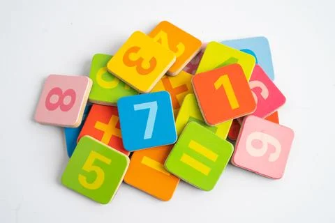 Math number colorful on white background, education study mathematics learn.. Фото