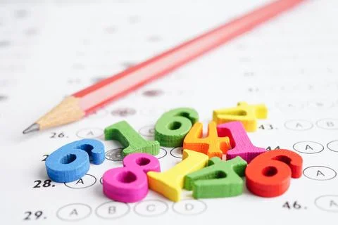 Math number with pencil on answer sheet test choice for learning Mathematic.. Stock Photos