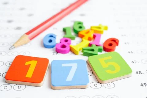 Math number with pencil on answer sheet test choice for learning Mathematic.. Stock Photos